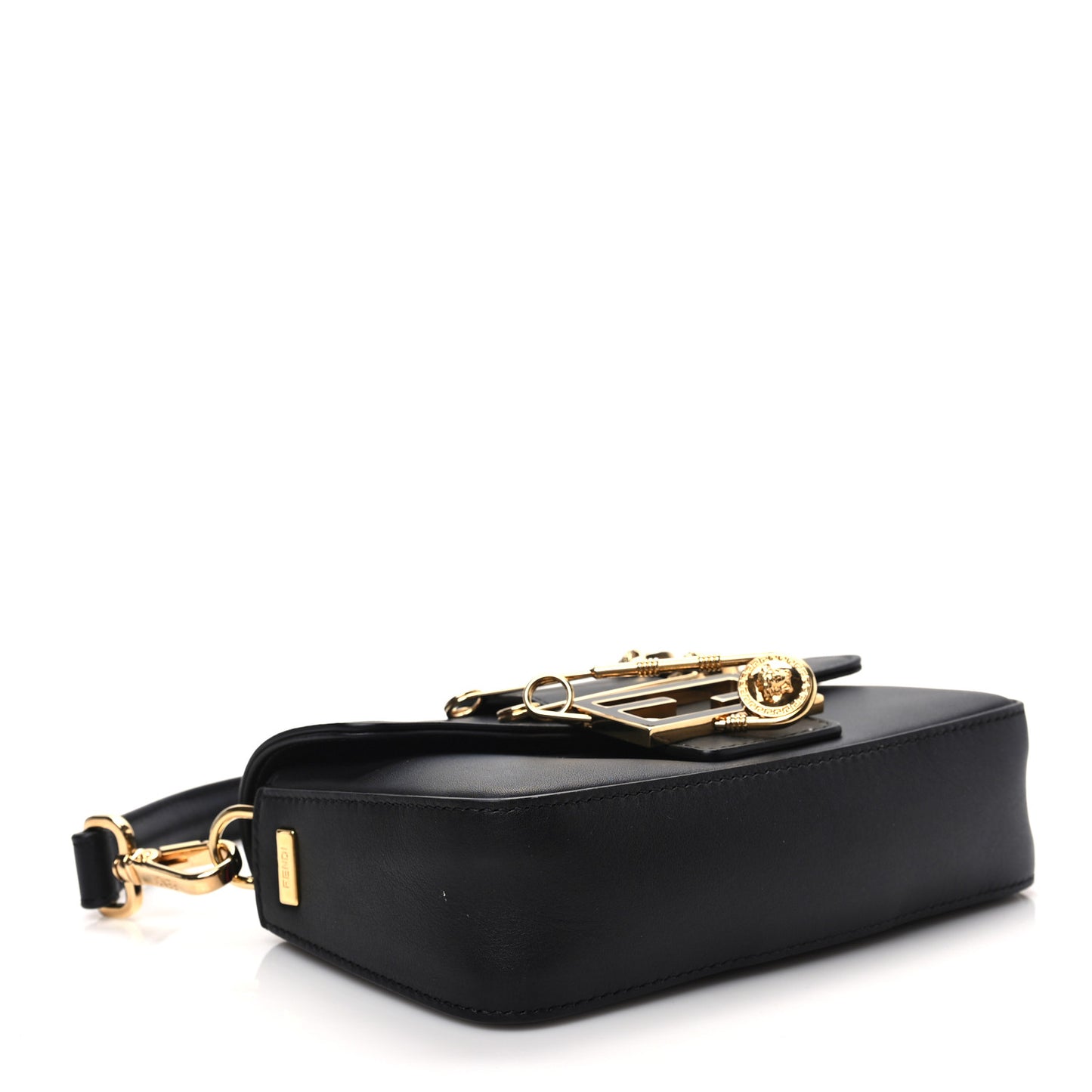 X VERSACE Vitello Seta Fendace Mini Brooch Baguette Black