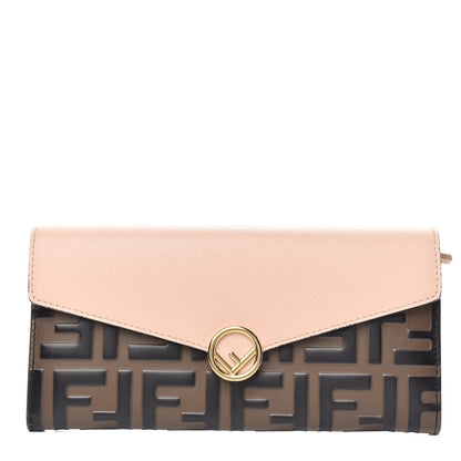 Fendi Vitello Cruise F is Fendi Bi-Color FF 1974 Embossed Continental Envelope Wallet Maya Black Light Rose 1 of 9