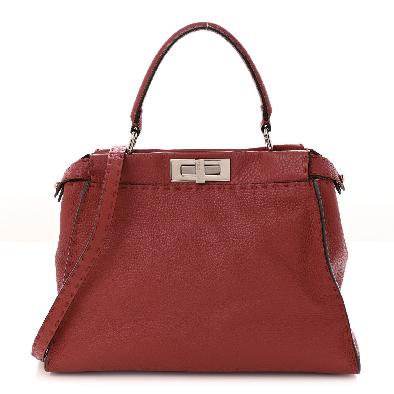 Fendi Cuoio Romano Selleria Bi-Color Medium Peekaboo Iconic Satchel Rosso Latte 1 of 15