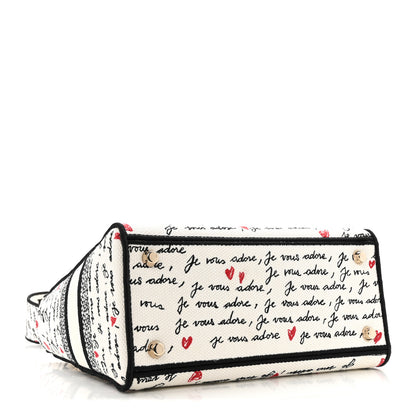 Christian Dior Canvas Embroidered Dioramour Je Vous Adore Medium Lady D-Lite  White Black Red 4 of 13