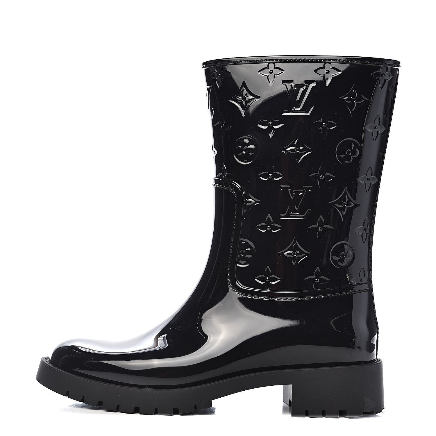 Louis Vuitton Rubber Embossed Monogram Drops Flat Half Boots 40 Black 1 of 9