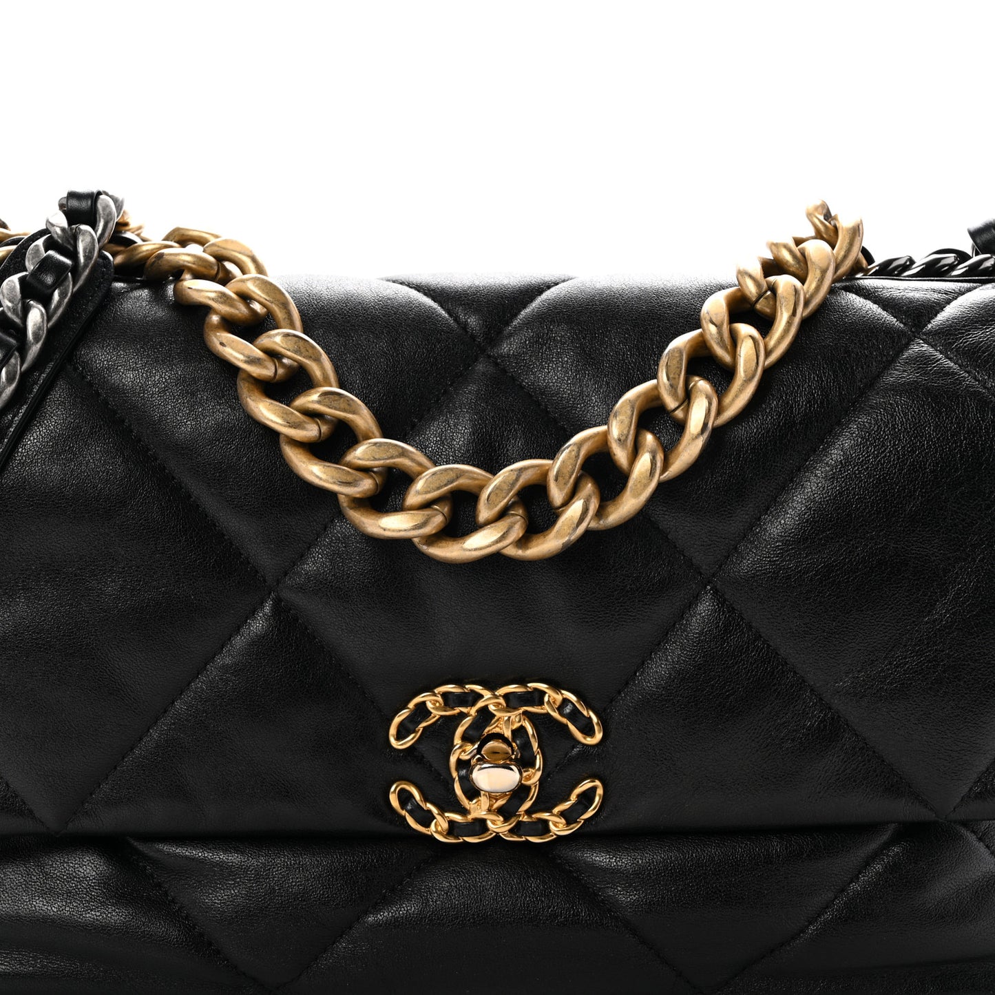 Shiny Goatskin Quilted Large Chanel 19 Flap Black