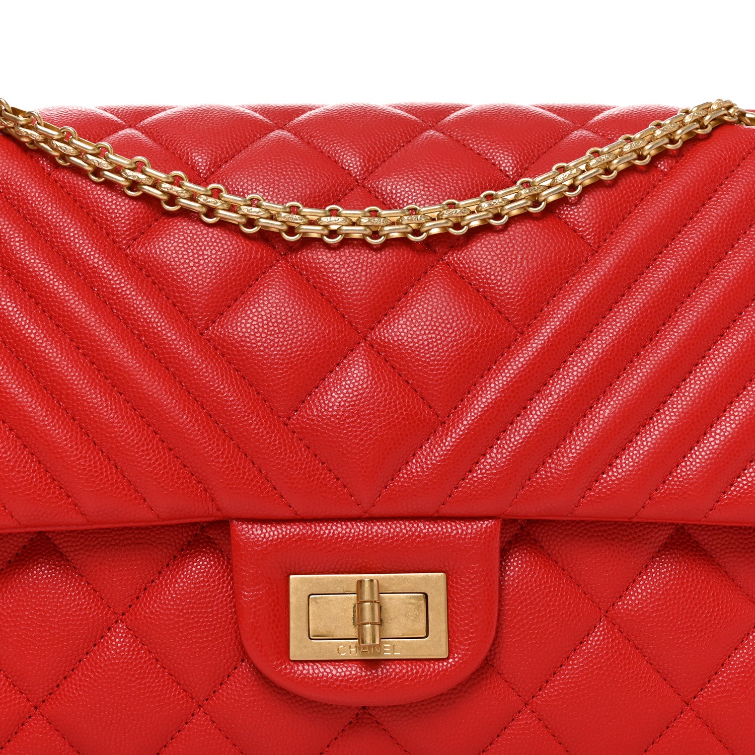 Chanel Caviar Chevron Quilted 2.55 Reissue 227 Flap Red 7 of 10