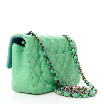 Chanel Lambskin Quilted Mini Rectangular Flap Green Blue 3 of 14