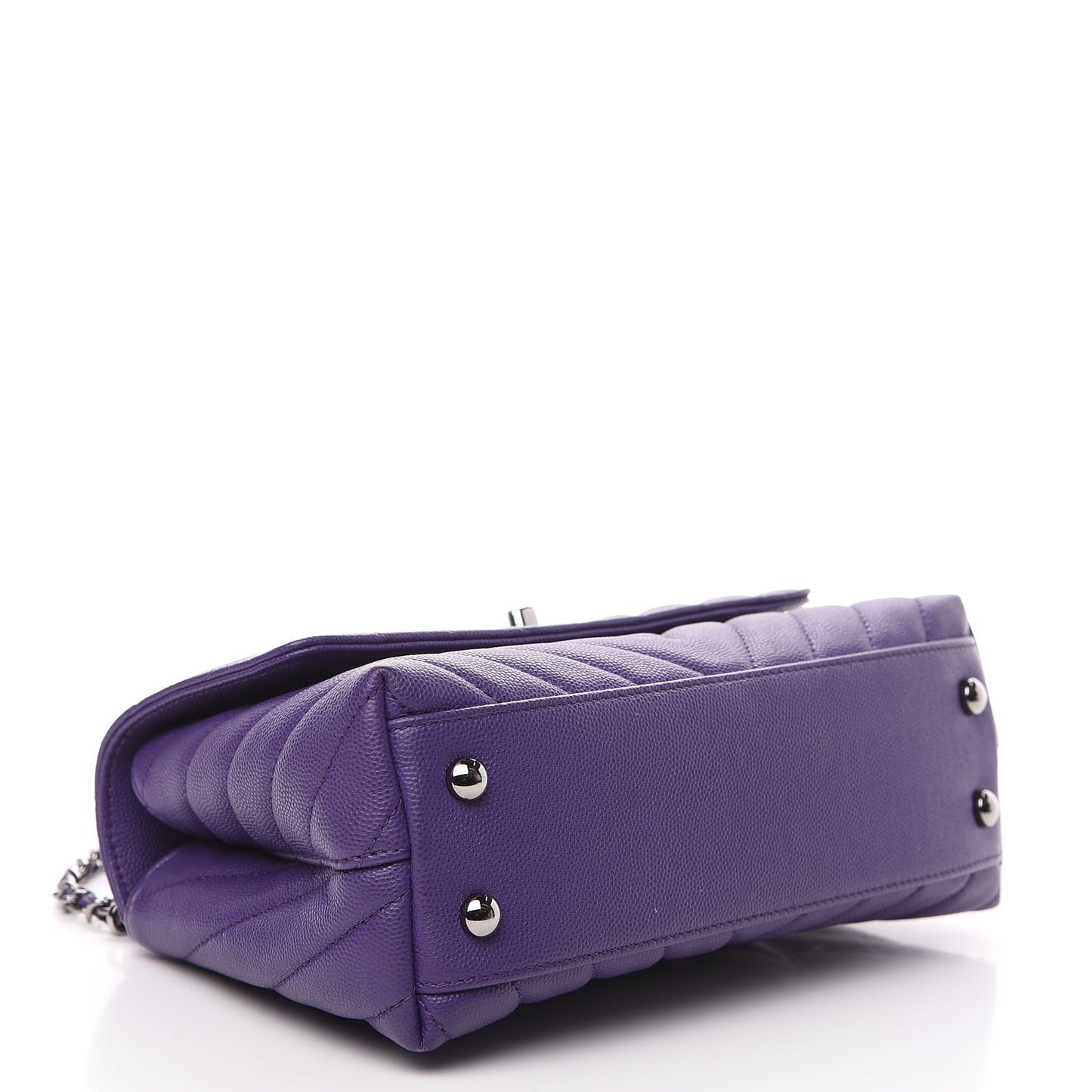 Caviar Chevron Quilted Mini Coco Handle Flap Purple
