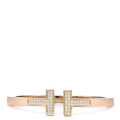 Tiffany 18K Yellow Gold Diamond T Square Pave Bracelet 1 of 5