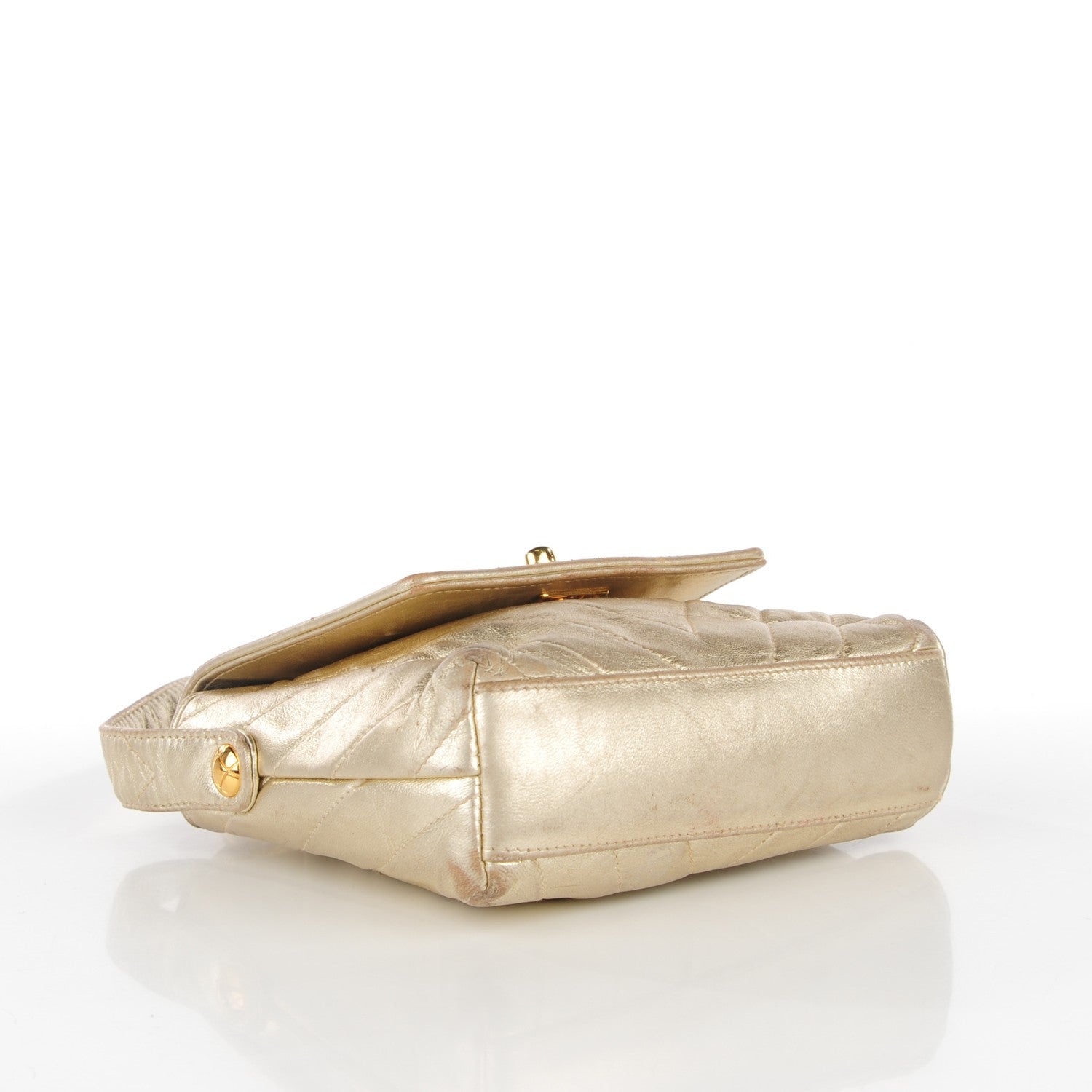 Chanel Metallic Lambskin Chevron Quilted Mini Square Flap Gold 11 of 16