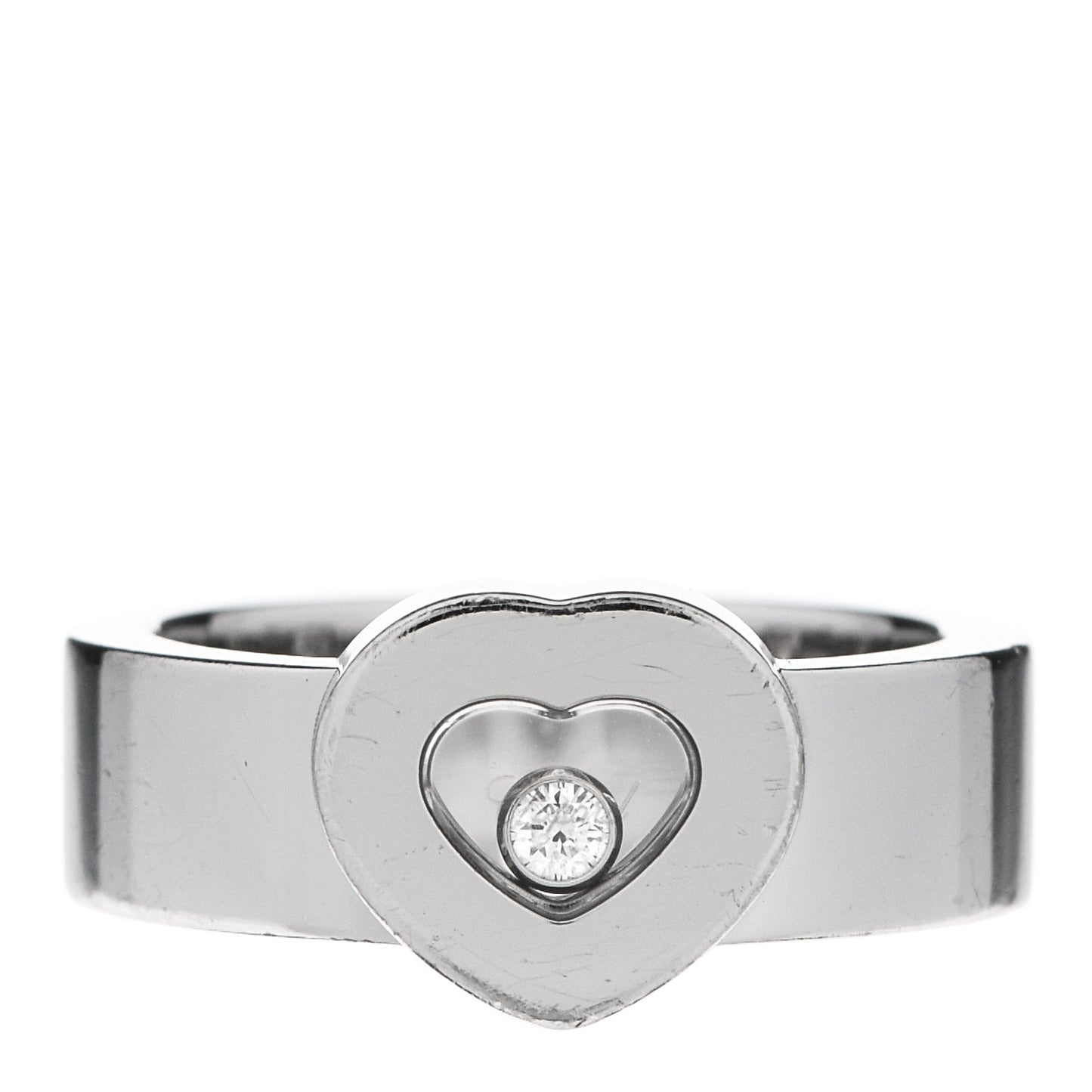 18K White Gold Diamond Happy Diamonds Icons Heart Wide Ring 54 6.75