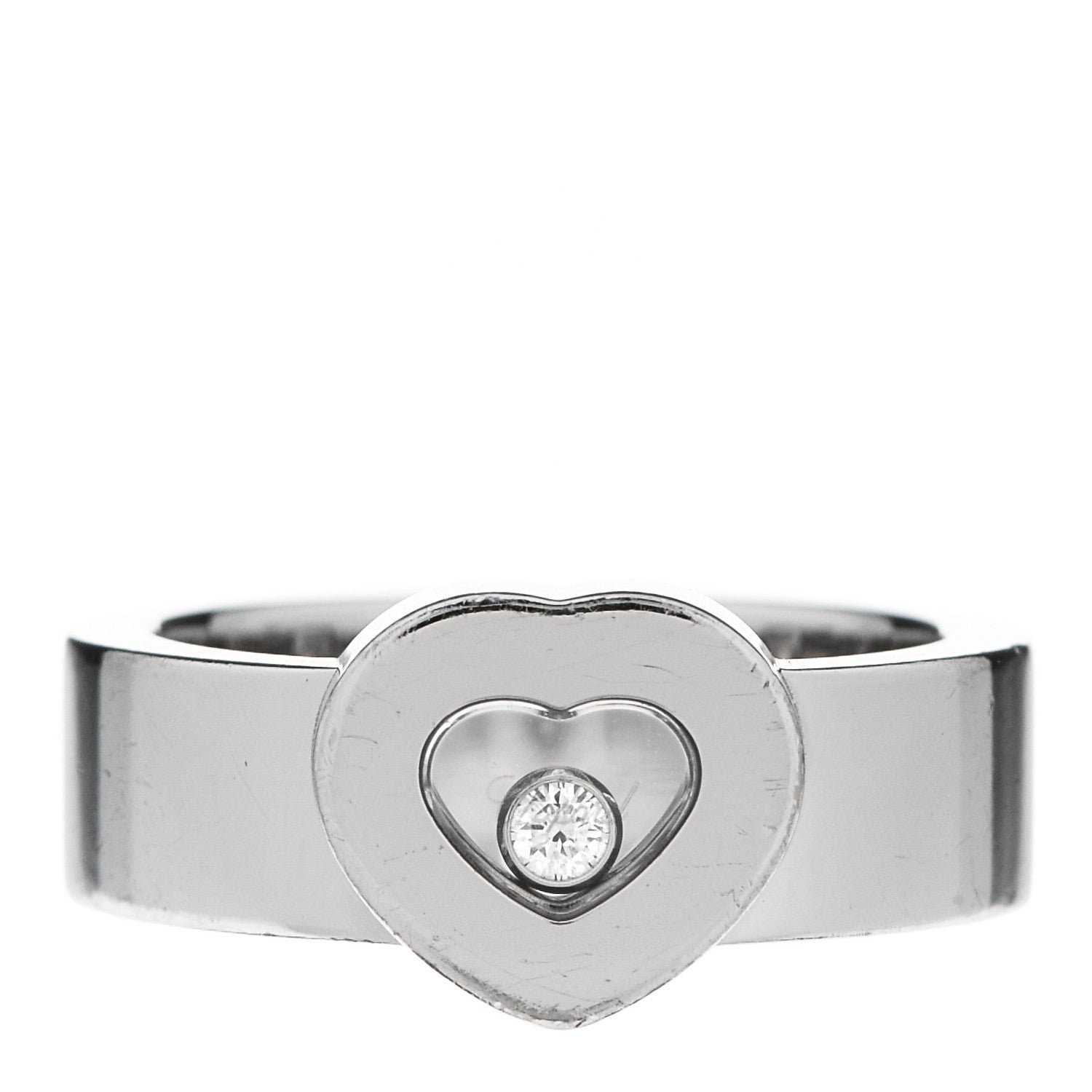 Chopard 18K White Gold Diamond Happy Diamonds Icons Heart Wide Ring 54 6.75 1 of 6