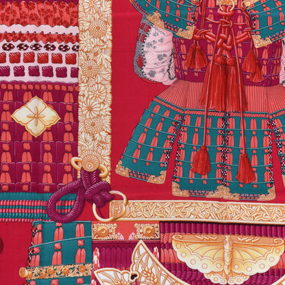 Hermes Cashmere Silk Parures De Samourais Shawl 140 Rose Indien Vert Corail 3 of 4