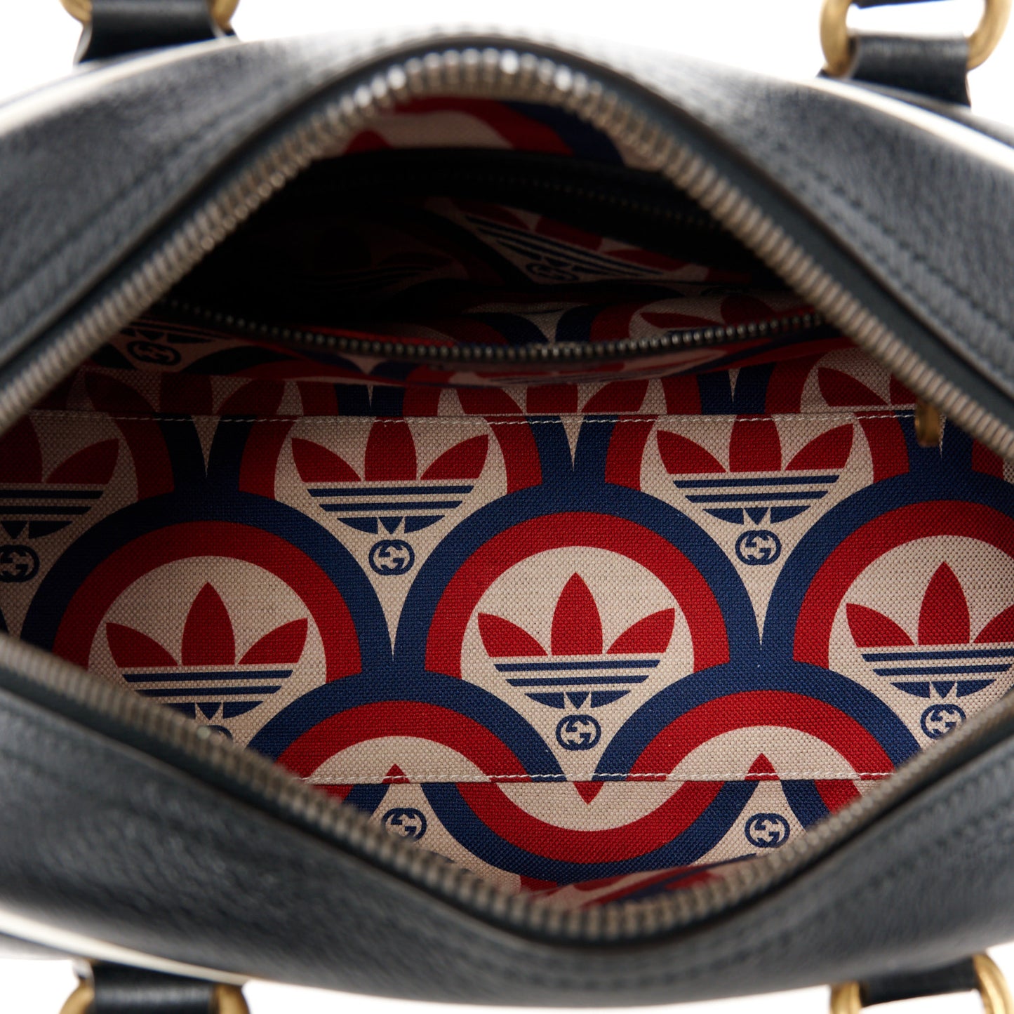 X ADIDAS Textured Dollar Calfskin Web Trefoil Logo Embossed Mini Bowling Bag Black Off White