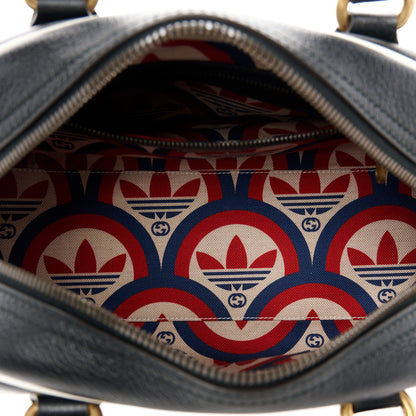 Gucci X ADIDAS Textured Dollar Calfskin Web Trefoil Logo Embossed Mini Bowling Bag Black Off White 5 of 10