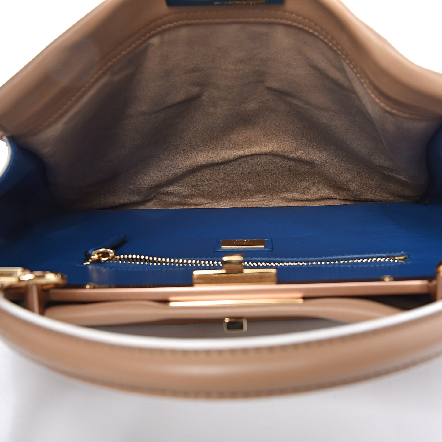 Vitello Seta Burro Large Peekaboo Iconic Satchel Cuoio Cobalto