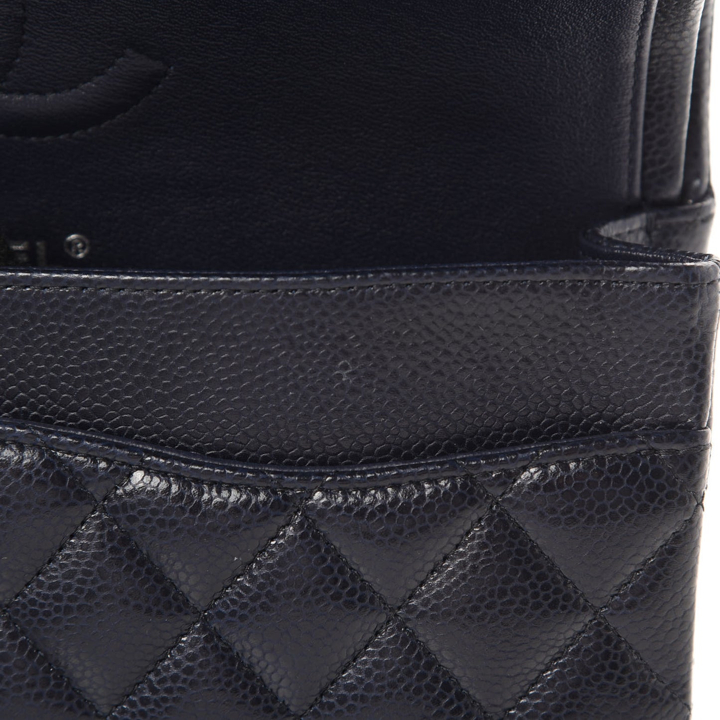 Caviar Quilted Medium Double Flap Navy
