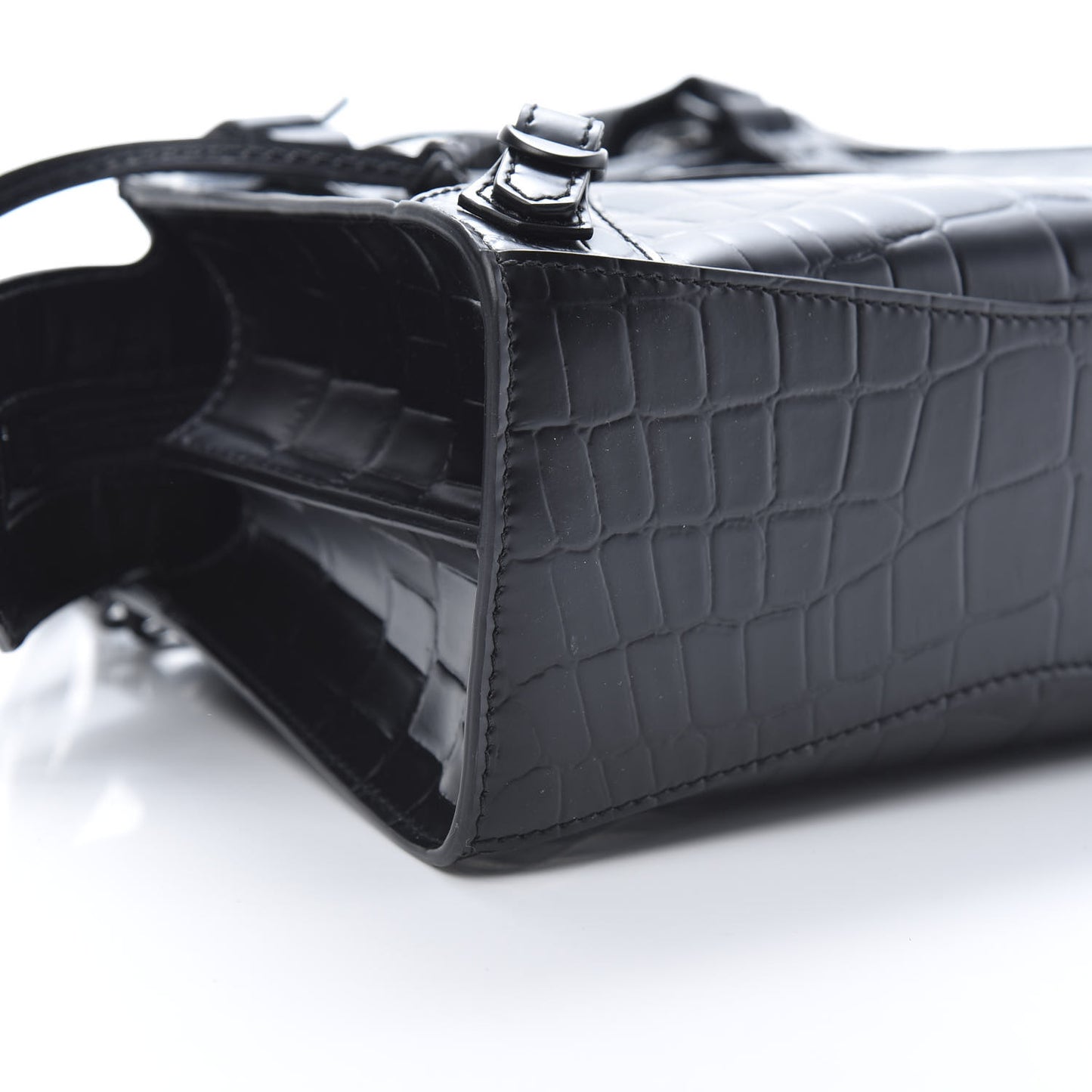 Semi Shiny Calfskin Crocodile Embossed Neo Classic Black Hardware Mini City Black