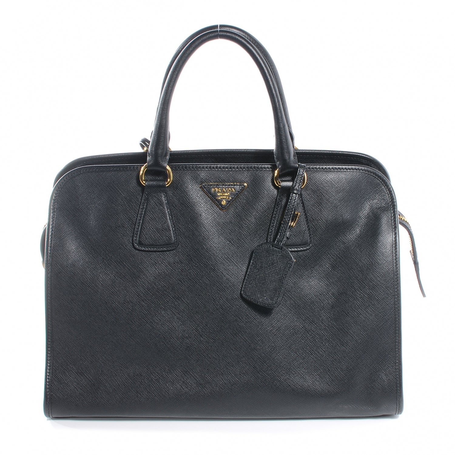 Prada Saffiano Cuir Top Handle Dome Tote Black 1 of 9