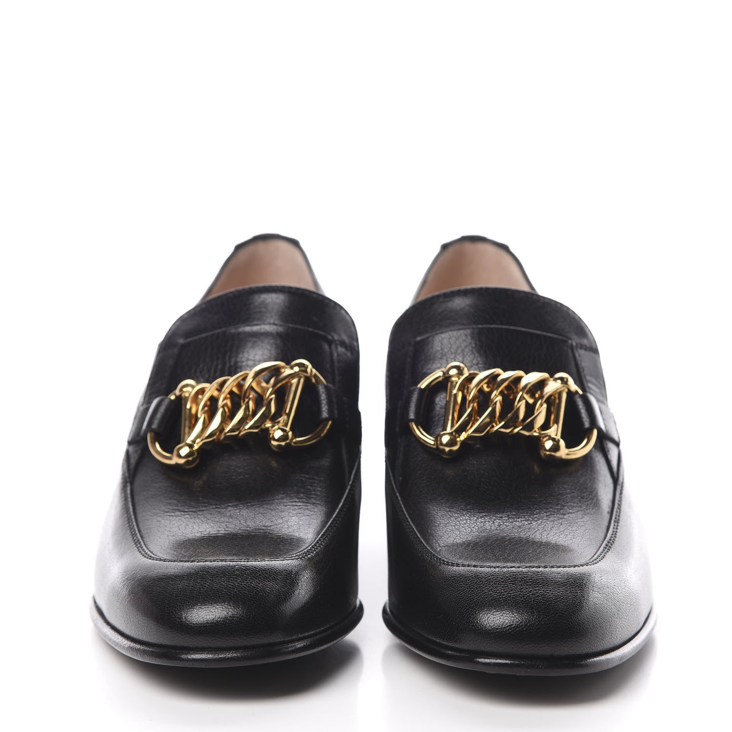 Gucci Goatskin Womens Chain Mid-Heel Loafers 36.5 Black 2 of 9