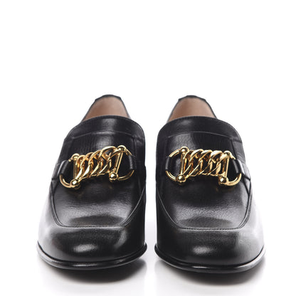 Gucci Goatskin Womens Chain Mid-Heel Loafers 36.5 Black 2 of 9