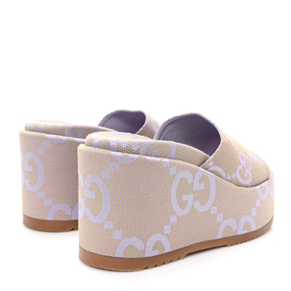 Gucci Monogram Jumbo GG Platform Slide Wedge Sandals 39.5 Beige Lapis 5 of 9