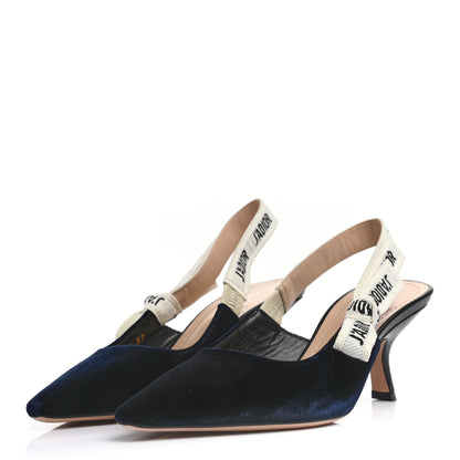 Christian Dior Velvet Ribbon J'Adoir Slingback 65mm Pumps 37 Deep Blue 3 of 8