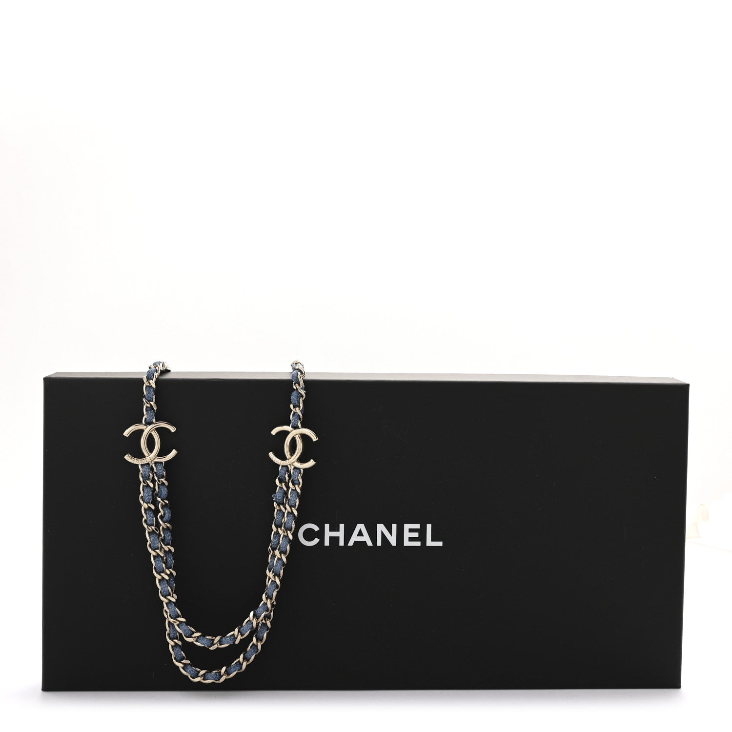 Chanel Metal Denim CC Double Chain Long Necklace Blue Gold 7 of 7