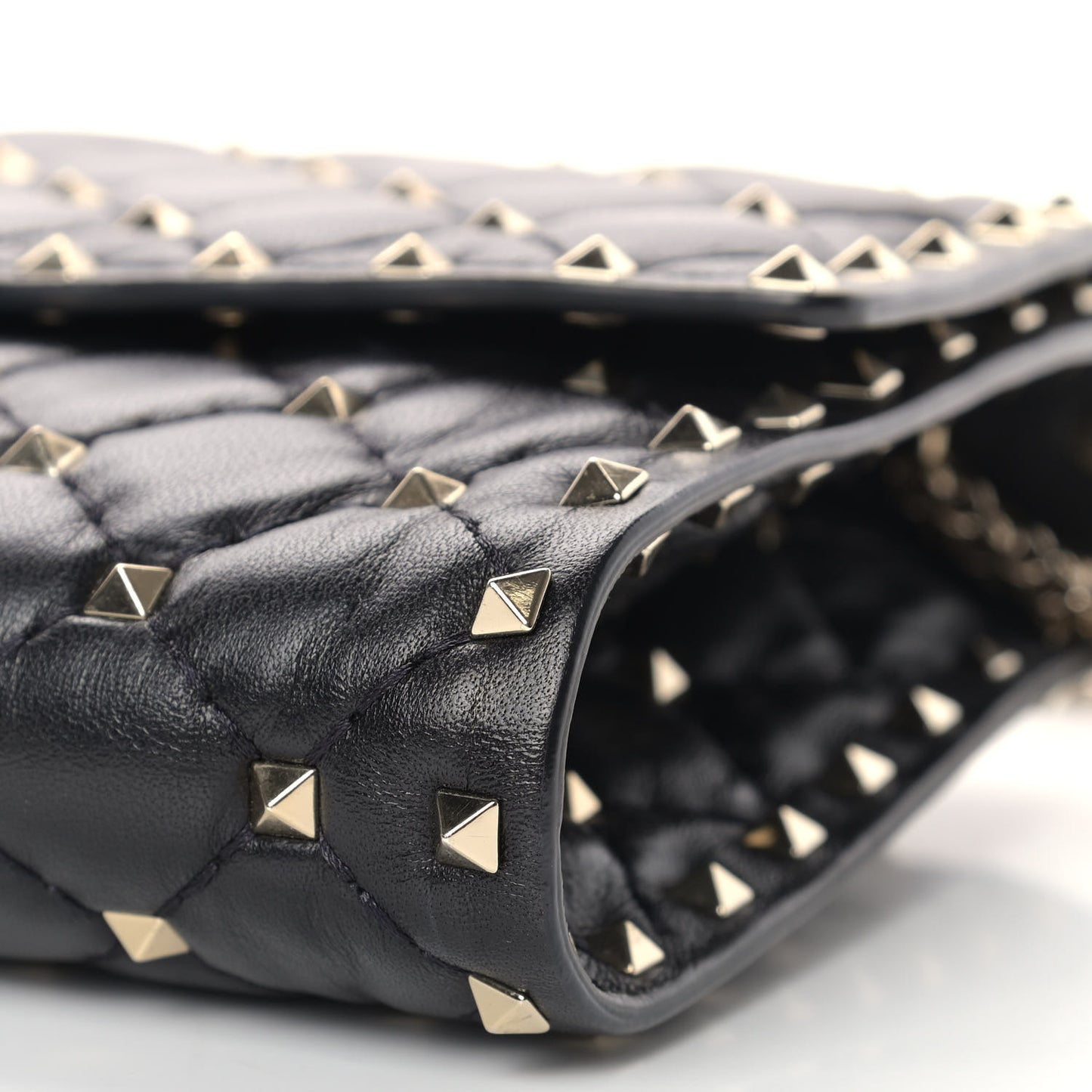 Lambskin Rockstud Spike Wallet on Chain Black
