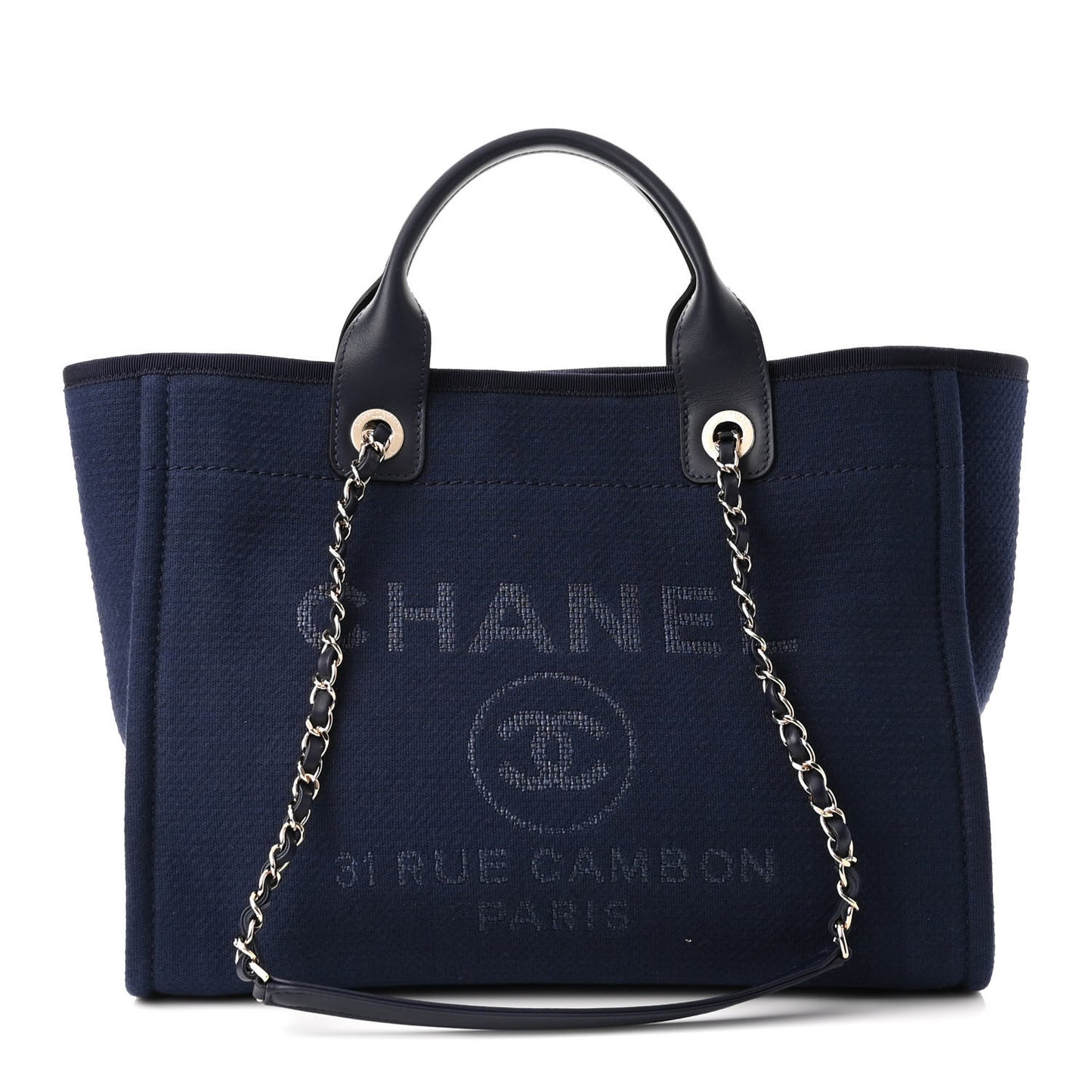 Mixed Fibers Calfskin Small Deauville Tote Dark Blue