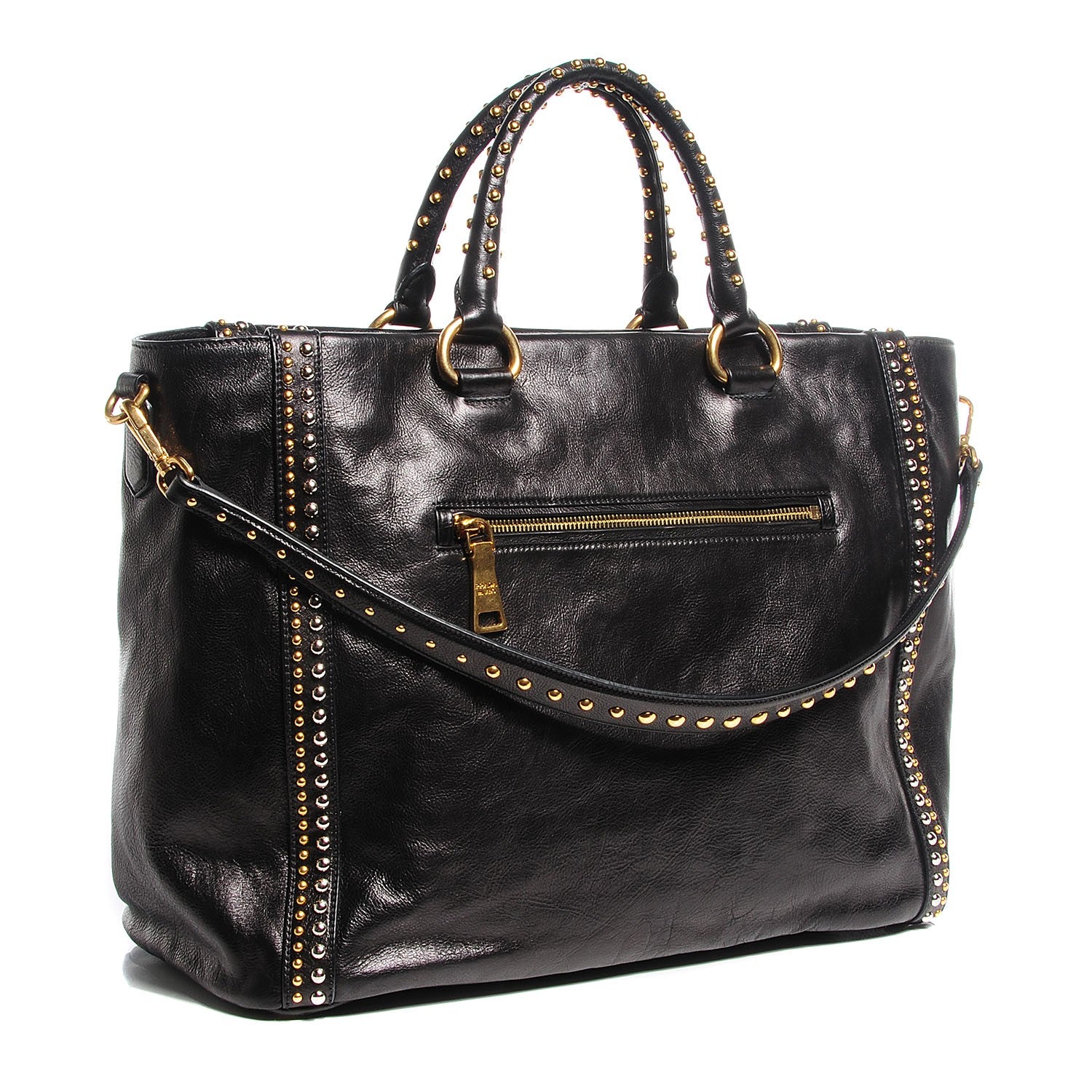 Prada Glace Calf Studded Tote Nero Black 3 of 11