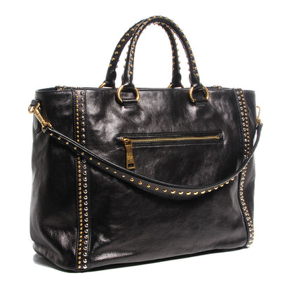 Prada Glace Calf Studded Tote Nero Black 3 of 11