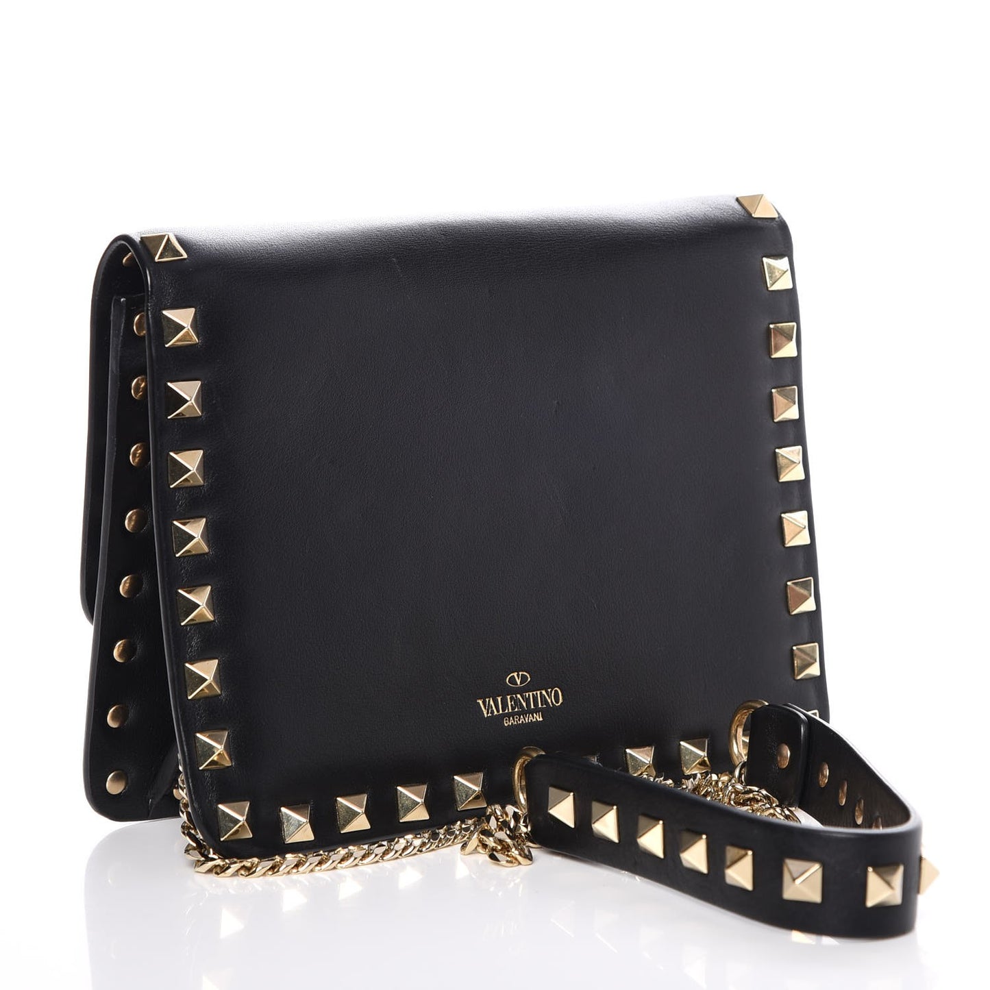 Vitello Mini Rockstud Chain Flap Crossbody Bag Black
