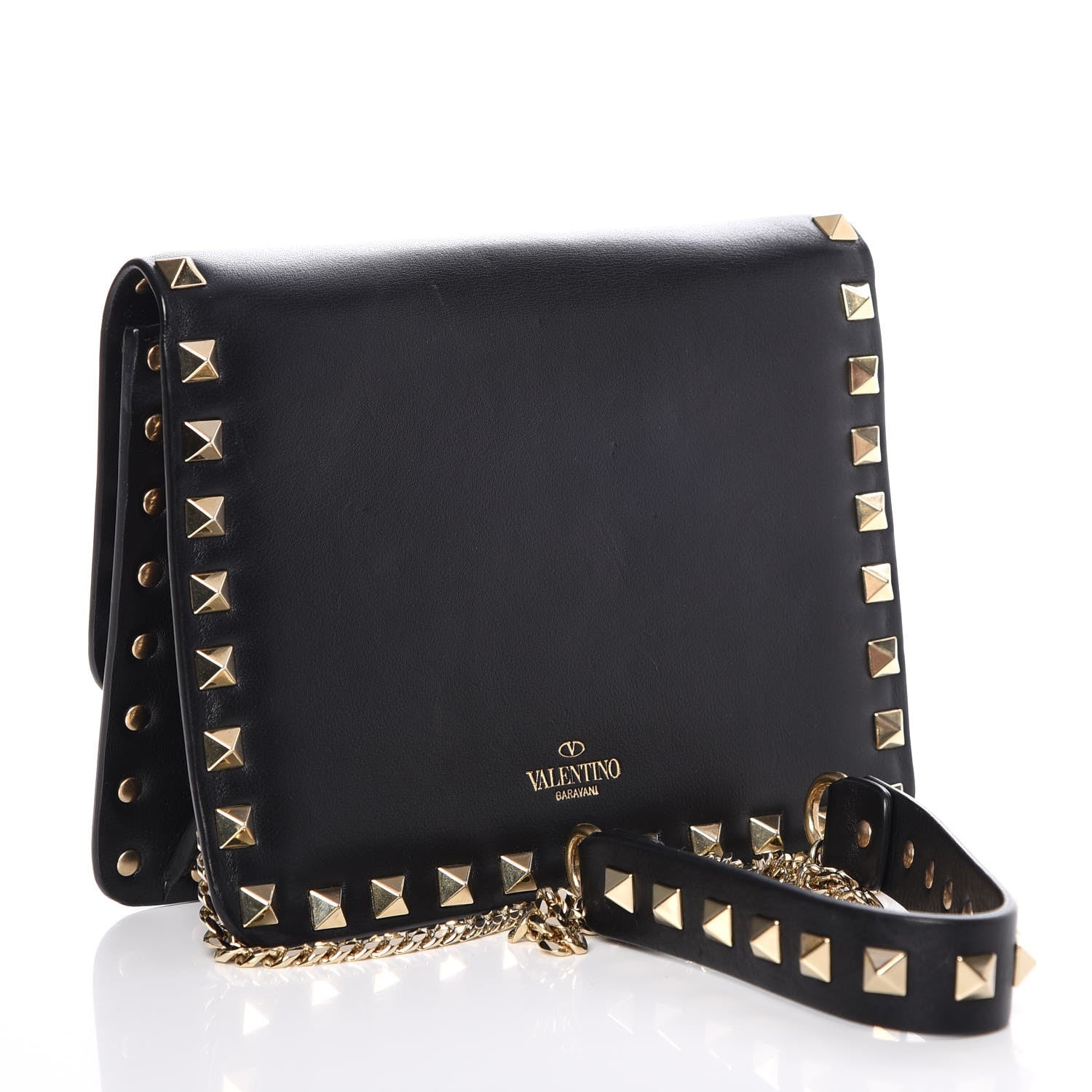 Valentino Garavani Vitello Mini Rockstud Chain Flap Crossbody Bag Black 4 of 11