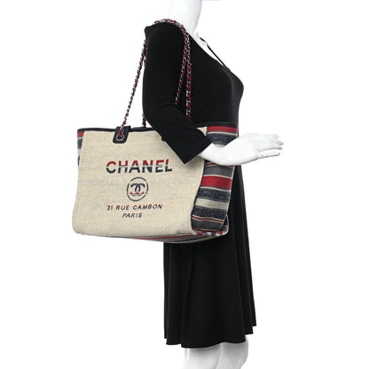 Chanel Striped Canvas Medium Deauville Tote Beige 2 of 10
