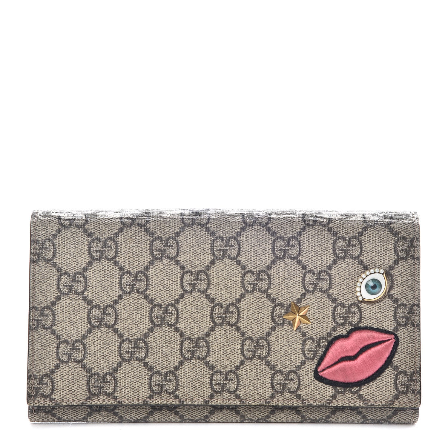 Gucci GG Supreme Monogram Embroidered Face Continental Wallet Pink 1 of 7