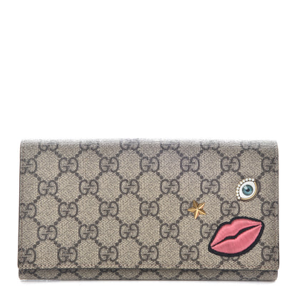 Gucci GG Supreme Monogram Embroidered Face Continental Wallet Pink 1 of 7