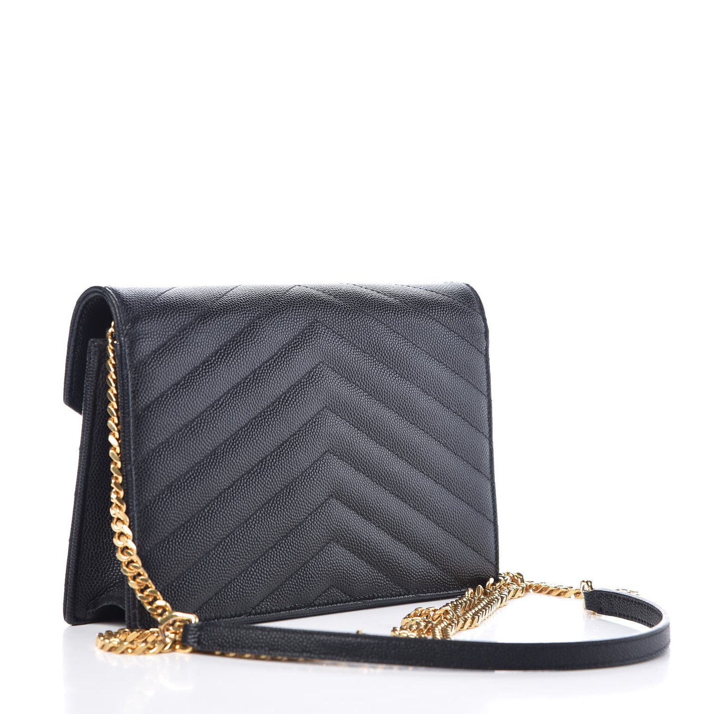 Grain De Poudre Matelasse Chevron Monogram Envelope Chain Wallet Black