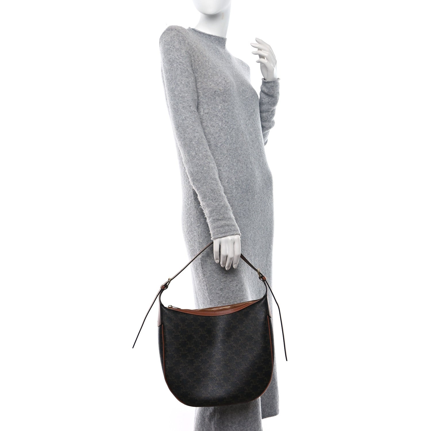 Celine Calfskin Triomphe Canvas Heloise Shoulder Bag Tan 2 of 9