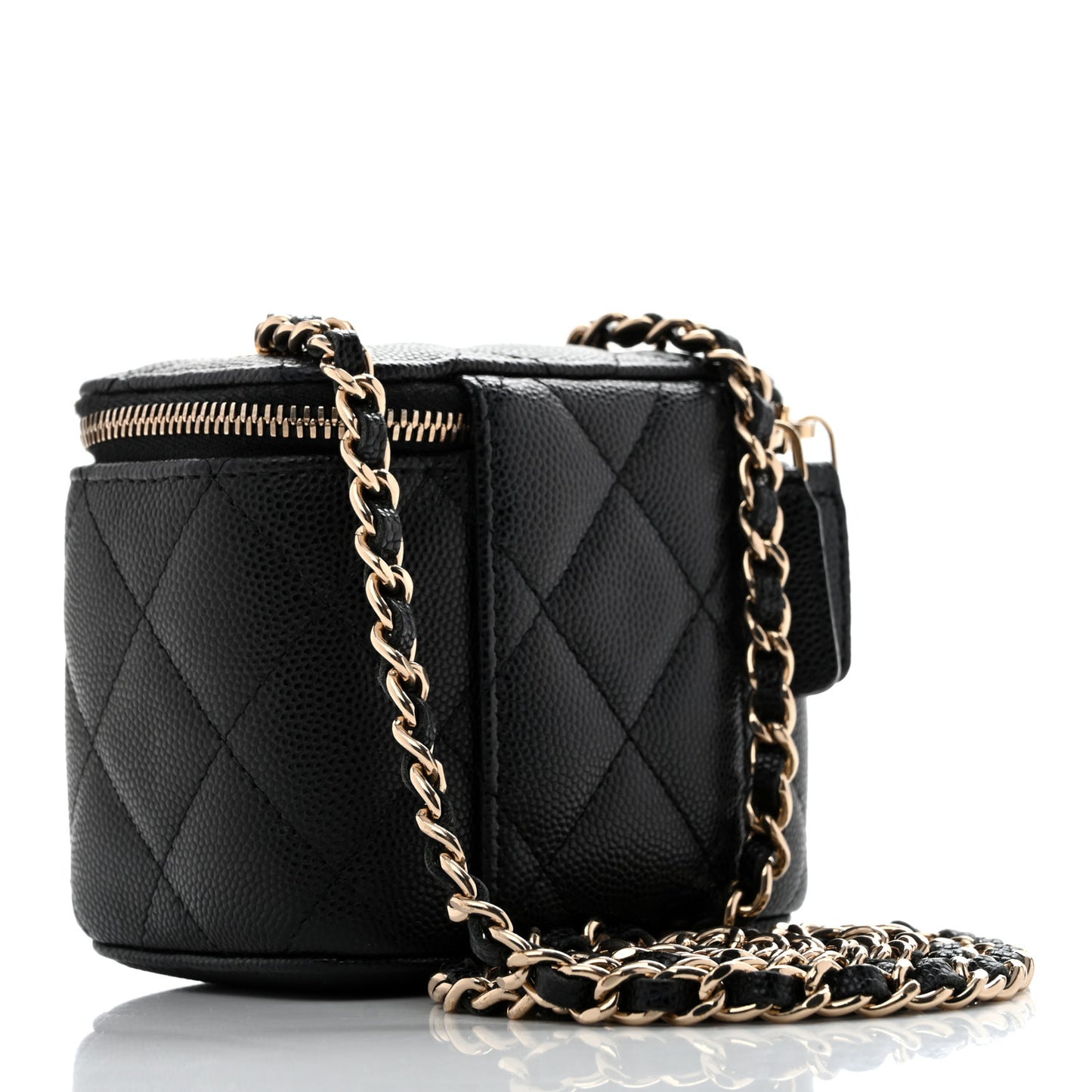 Caviar Quilted Mini Vanity Case With Chain Black