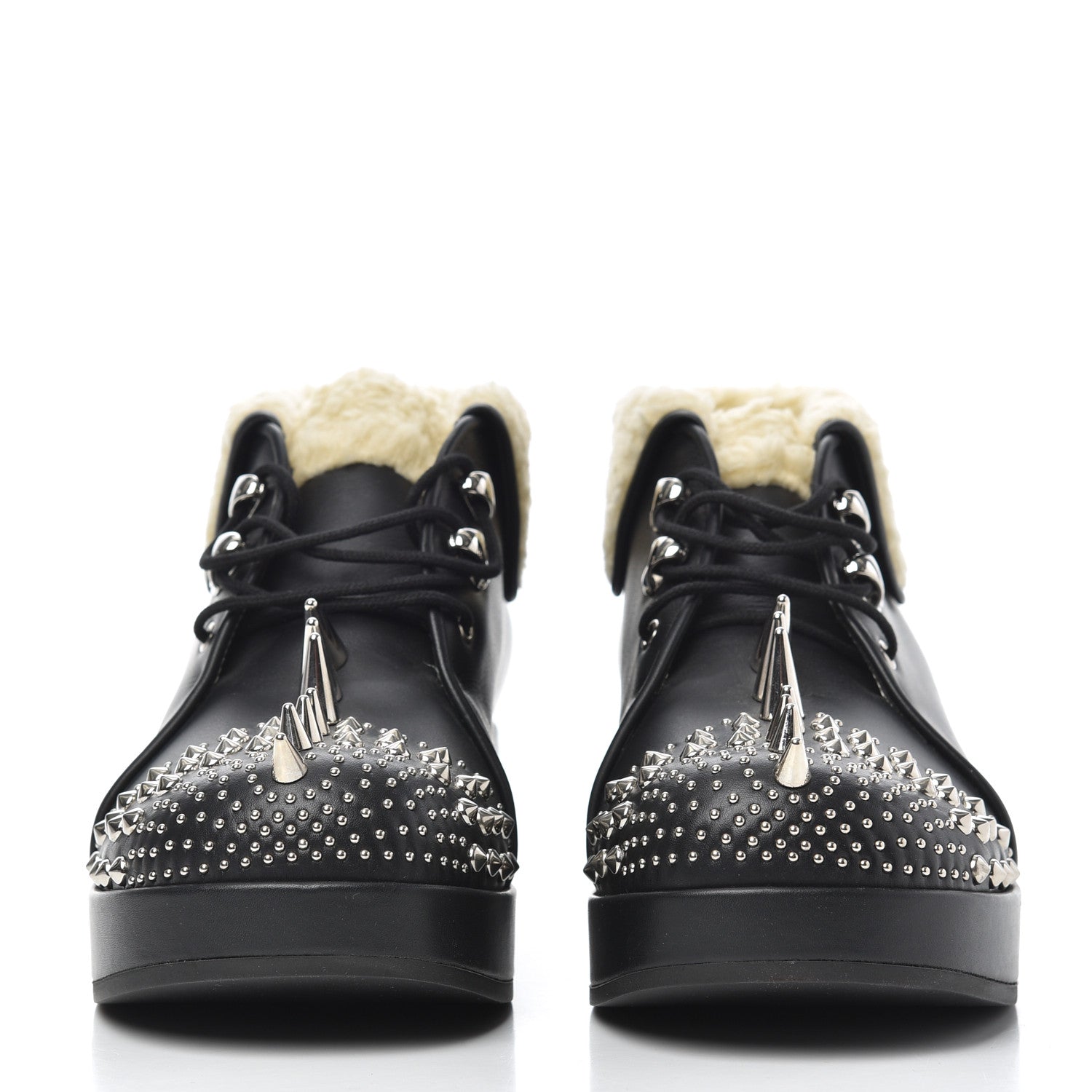 Gucci Calfskin Faux Shearling Studded Victor Ankle Boots 38 Black Mystic White 2 of 11