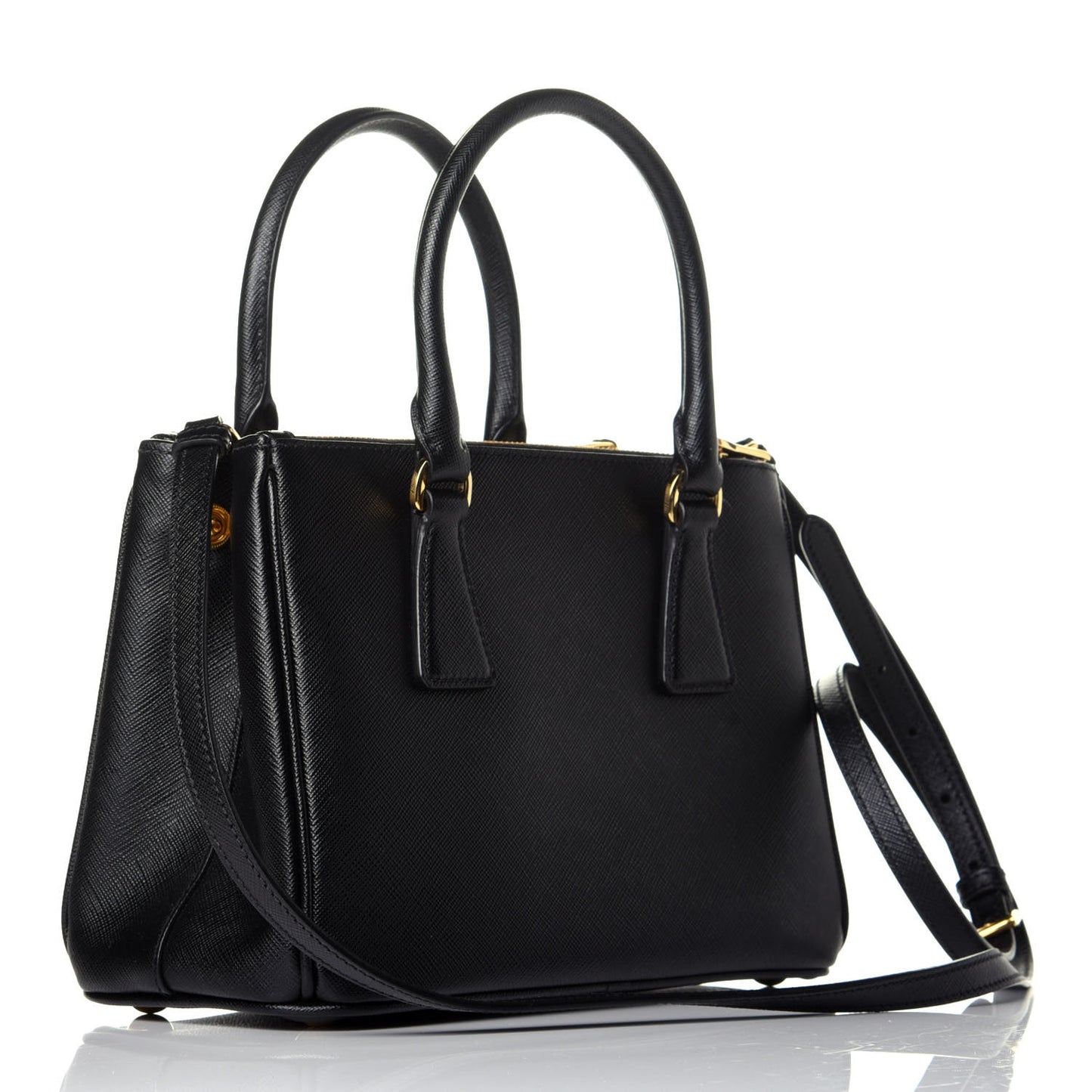 Saffiano Mini Galleria Double Zip Tote Black