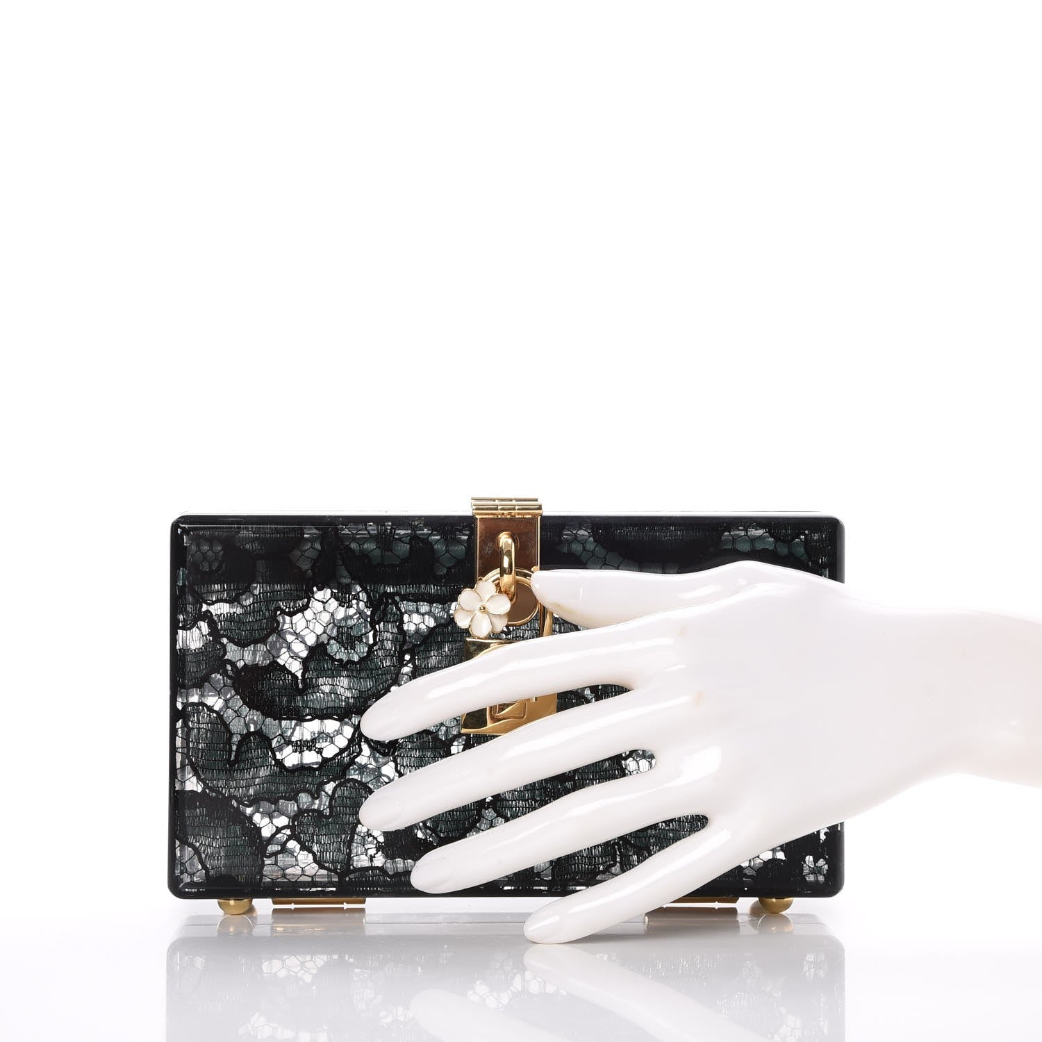 Dolce & Gabbana Plexiglass Lace Dolce Box Clutch Dark Green 2 of 6