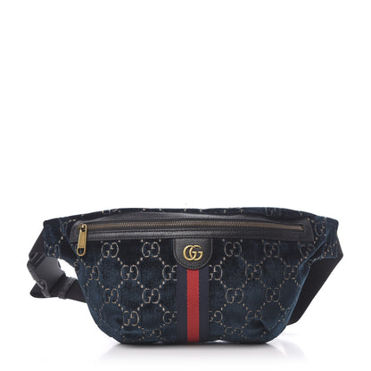 Gucci Velvet GG Monogram Web Belt Bag Blue Beige 1 of 10