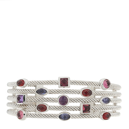 David Yurman Sterling Silver Garnet Iolite Amethyst Pink Tourmaline Confetti Five Row Bracelet 1 of 3