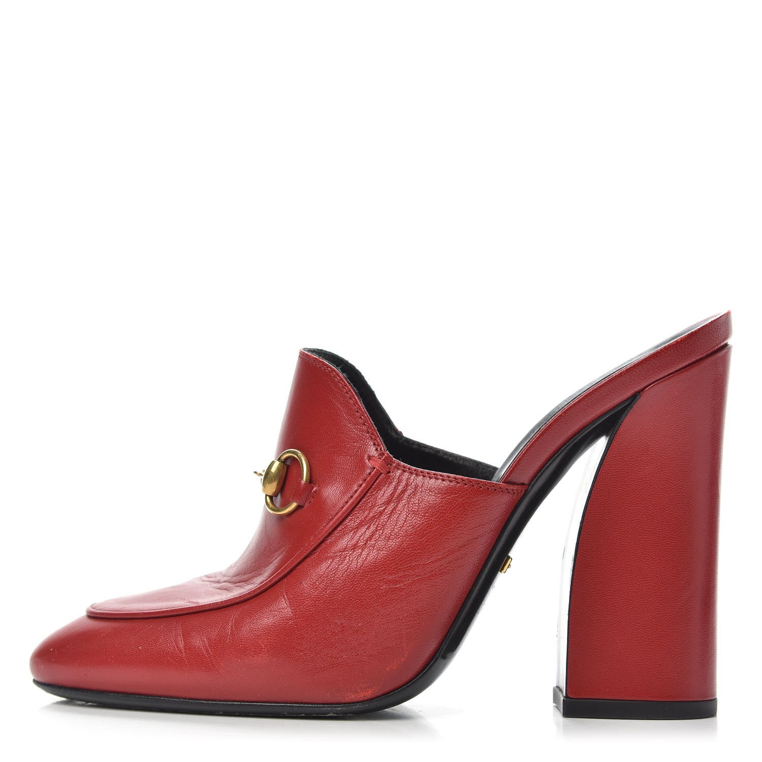 Gucci Malaga Kid Horsebit Princetown High Heel Mules 37.5 Hibiscus Red 1 of 10