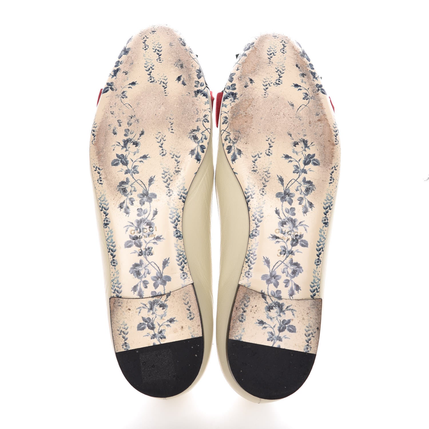 Gucci Calfskin Web Bow Womens Ballet Flats 37.5 Black Vintage White 8 of 11