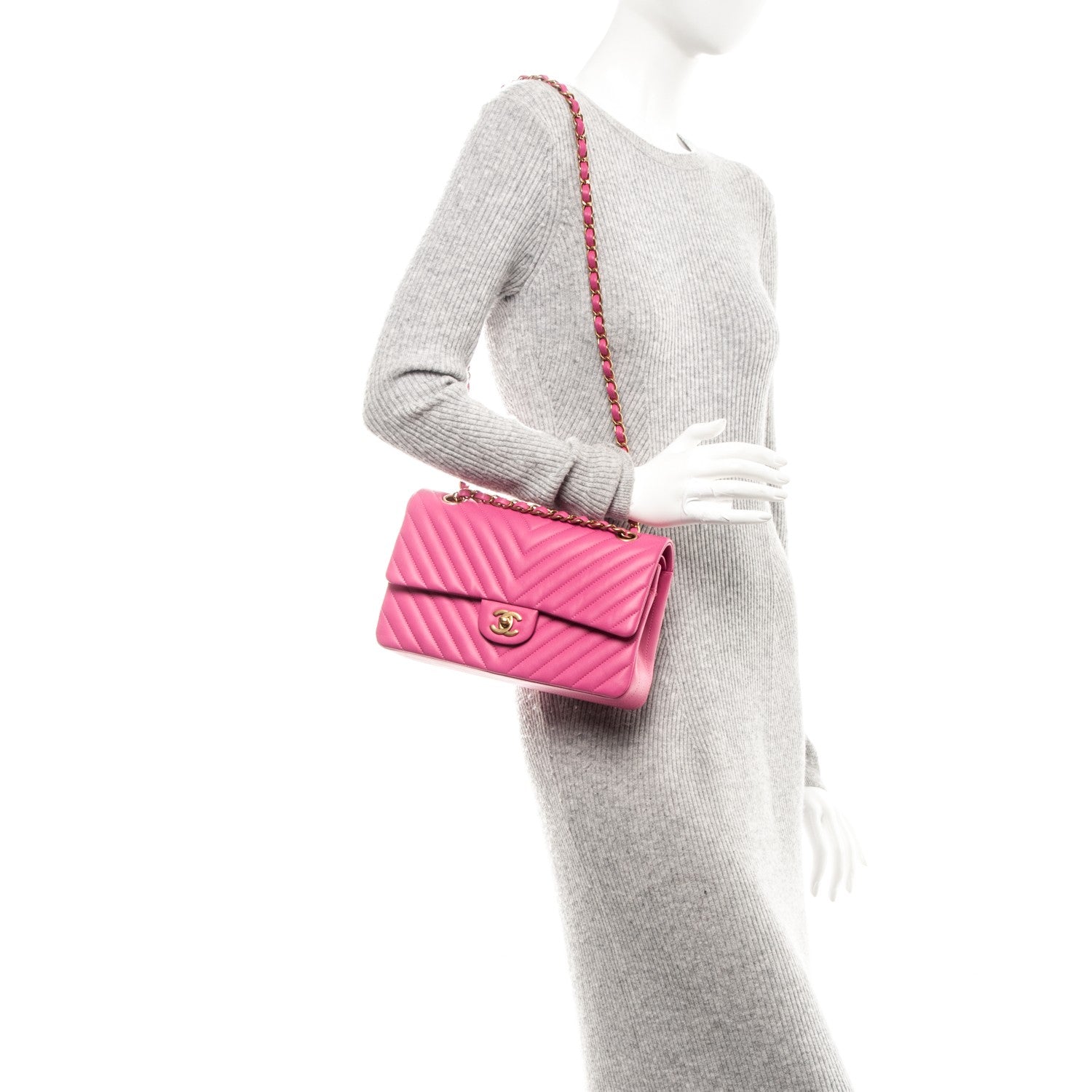 Chanel Lambskin Chevron Quilted Medium Double Flap Pink 3 of 7