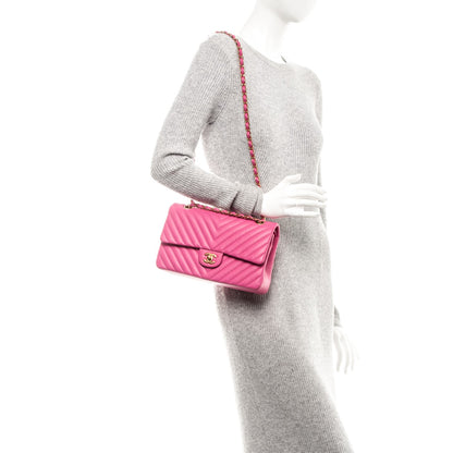 Chanel Lambskin Chevron Quilted Medium Double Flap Pink 3 of 7