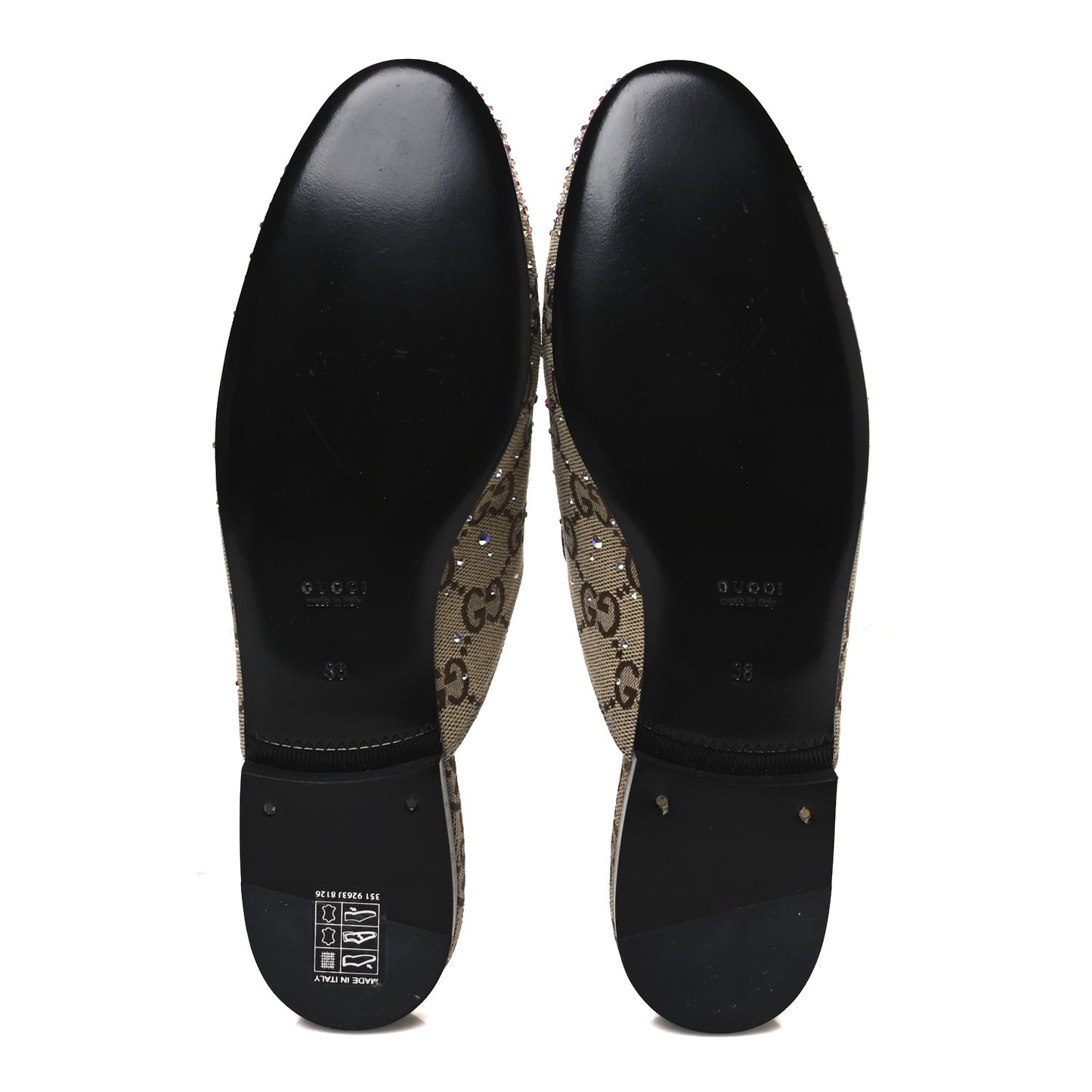 Crystal Canvas GG Monogram Nappa Womens Princetown Slippers 38 Beige Ebony New Acero