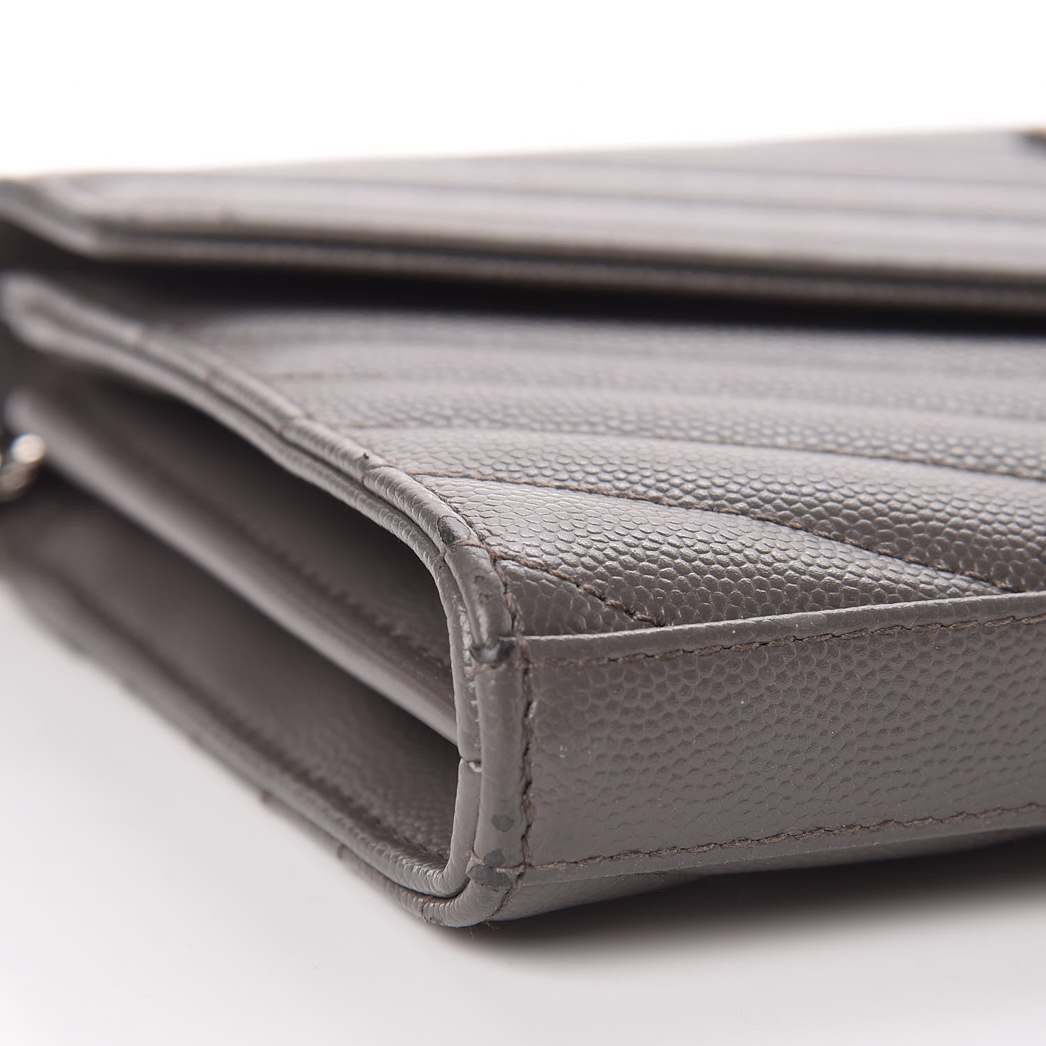 Saint Laurent Grain De Poudre Matelasse Chevron Monogram Chain Wallet Earth 13 of 14