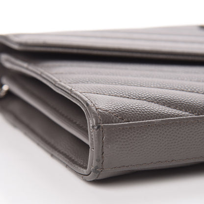 Saint Laurent Grain De Poudre Matelasse Chevron Monogram Chain Wallet Earth 13 of 14