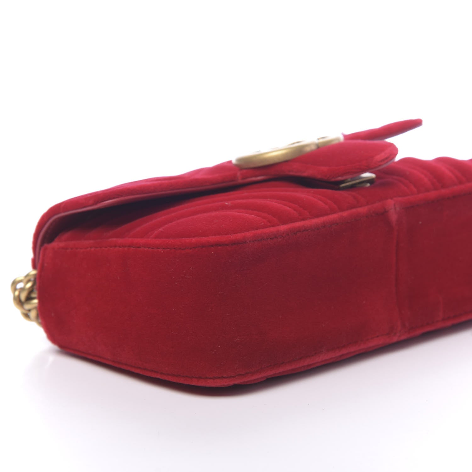 Gucci Velvet Matelasse Mini GG Marmont Shoulder Bag Hibiscus Red 7 of 9